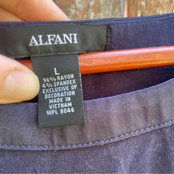 ALFANI Womens Navy Round Neck Flowy Short Sleeve Shirt Size Large - Picture 6 of 9